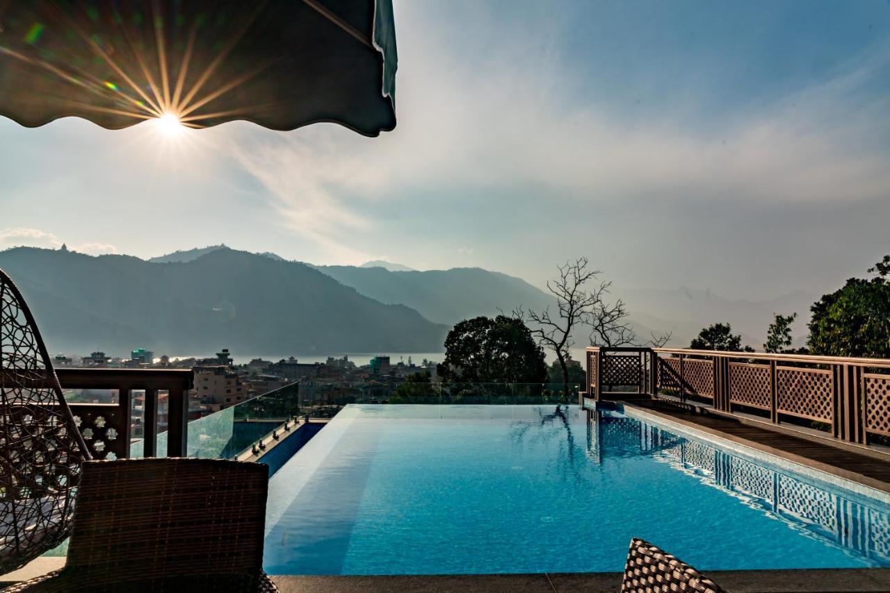 Bar Peepal Resort Покхара Экстерьер фото View from the rooftop pool